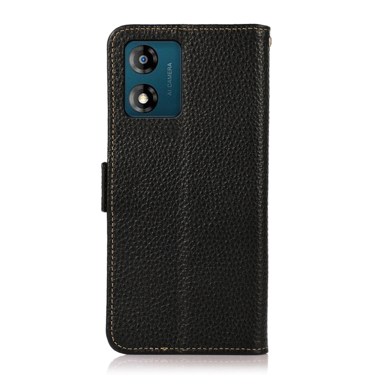 For Motorola Moto E13 2023 4G KHAZNEH Side-Magnetic Litchi Genuine Leather RFID Phone Case(Black)