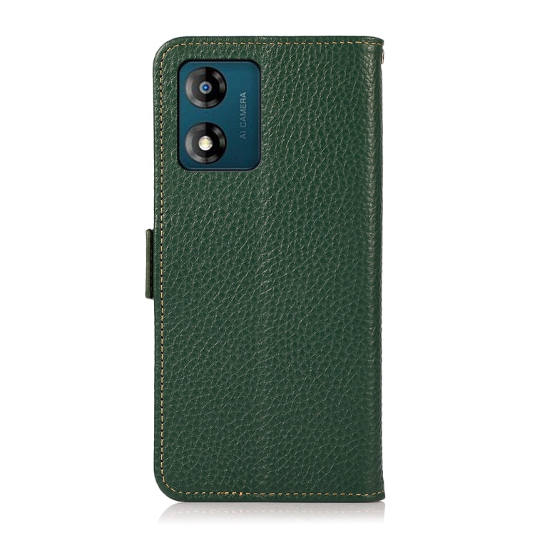 For Motorola Moto E13 2023 4G KHAZNEH Side-Magnetic Litchi Genuine Leather RFID Phone Case(Green)