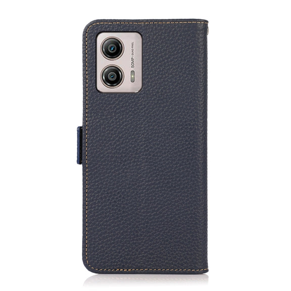 For Motorola Moto G13 / G23 / G53 5G KHAZNEH Side-Magnetic Litchi Genuine Leather RFID Phone Case(Blue)