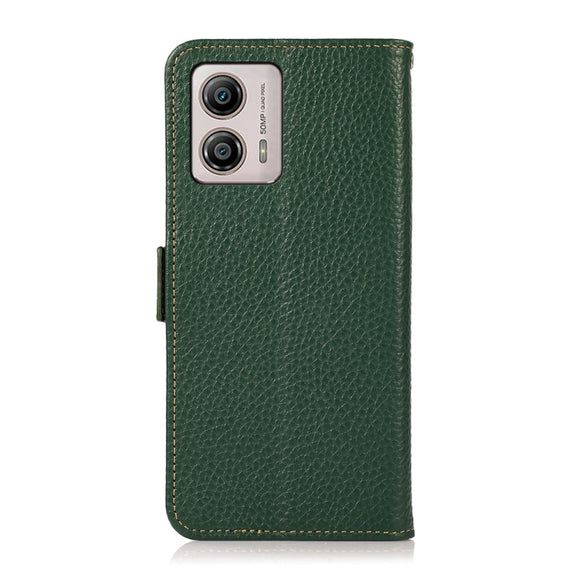 For Motorola Moto G13 / G23 / G53 5G KHAZNEH Side-Magnetic Litchi Genuine Leather RFID Phone Case(Green)