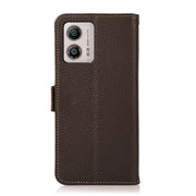 For Motorola Moto G13 / G23 / G53 5G KHAZNEH Side-Magnetic Litchi Genuine Leather RFID Phone Case(Brown)
