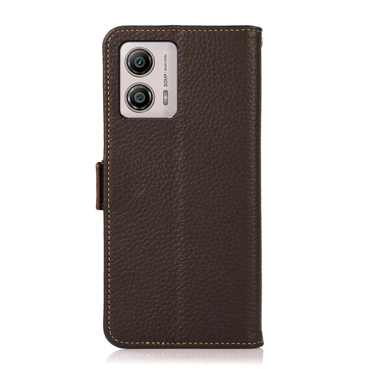 For Motorola Moto G13 / G23 / G53 5G KHAZNEH Side-Magnetic Litchi Genuine Leather RFID Phone Case(Brown)
