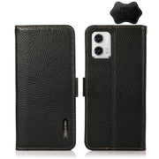For Motorola Moto G73 5G KHAZNEH Side-Magnetic Litchi Genuine Leather RFID Phone Case(Black)
