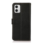 For Motorola Moto G73 5G KHAZNEH Side-Magnetic Litchi Genuine Leather RFID Phone Case(Black)