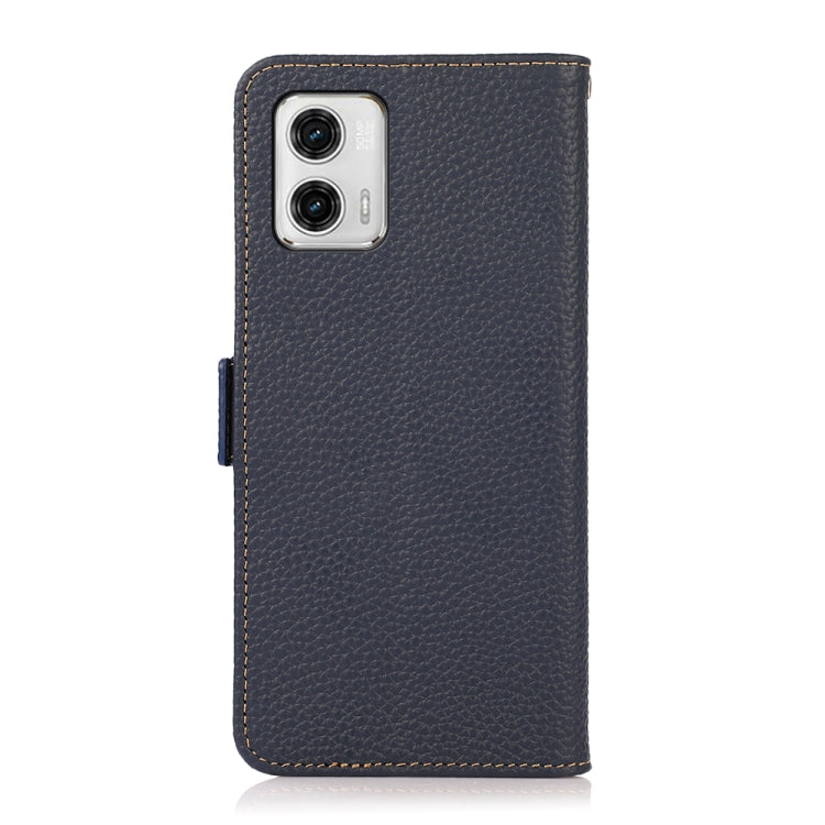 For Motorola Moto G73 5G KHAZNEH Side-Magnetic Litchi Genuine Leather RFID Phone Case(Blue) - Motorola Cases by PMC TechLife | Online Shopping South Africa | PMC TechLife | Buy Now Pay Later Mobicred