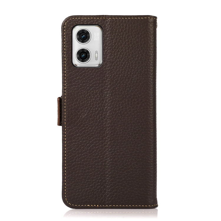 For Motorola Moto G73 5G KHAZNEH Side-Magnetic Litchi Genuine Leather RFID Phone Case(Brown) - Motorola Cases by PMC TechLife | Online Shopping South Africa | PMC TechLife | Buy Now Pay Later Mobicred