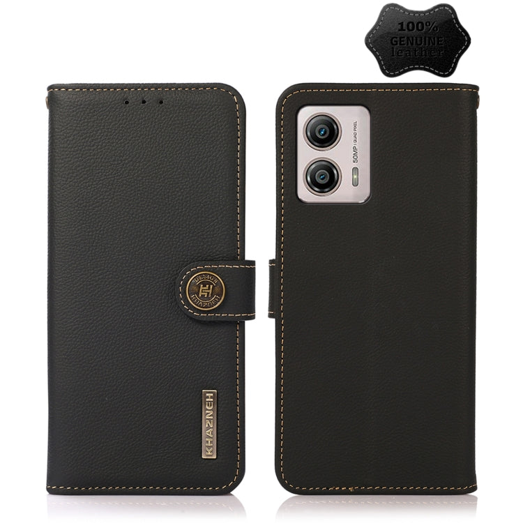 For Motorola Moto G13 / G23 / G53 5G KHAZNEH Custer Texture RFID Genuine Leather Phone Case(Black) - Motorola Cases by PMC TechLife | Online Shopping South Africa | PMC TechLife | Buy Now Pay Later Mobicred