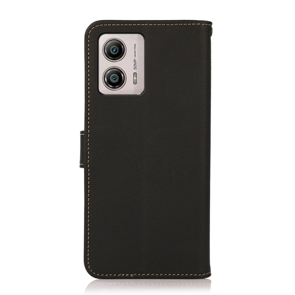 For Motorola Moto G13 / G23 / G53 5G KHAZNEH Custer Texture RFID Genuine Leather Phone Case(Black)