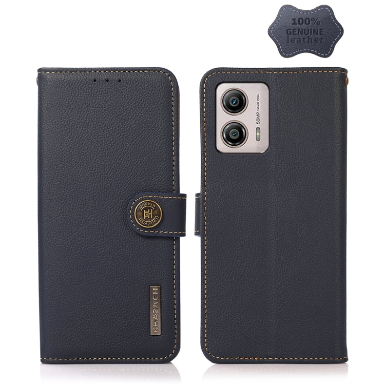 For Motorola Moto G13 / G23 / G53 5G KHAZNEH Custer Texture RFID Genuine Leather Phone Case(Blue) - Motorola Cases by PMC TechLife | Online Shopping South Africa | PMC TechLife | Buy Now Pay Later Mobicred