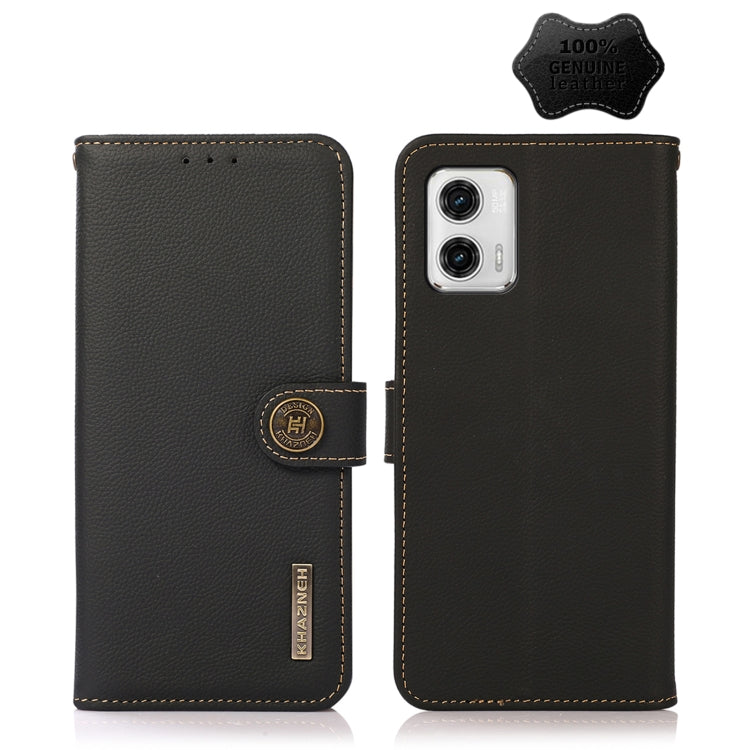 For Motorola Moto G73 5G KHAZNEH Custer Texture RFID Genuine Leather Phone Case(Black) - free shipping - PMC TechLife - Order now!