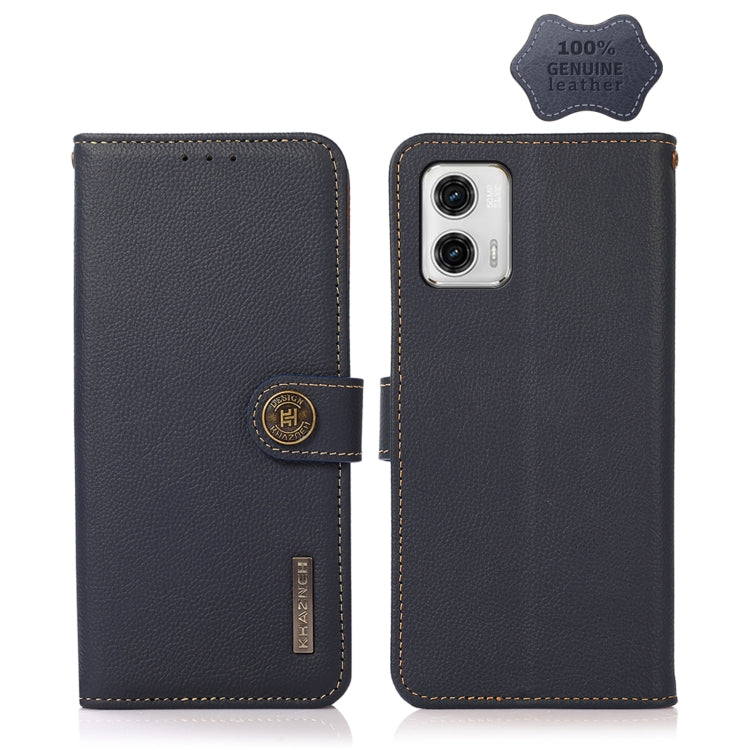 For Motorola Moto G73 5G KHAZNEH Custer Texture RFID Genuine Leather Phone Case(Blue) - Motorola Cases by PMC TechLife | Online Shopping South Africa | PMC TechLife | Buy Now Pay Later Mobicred