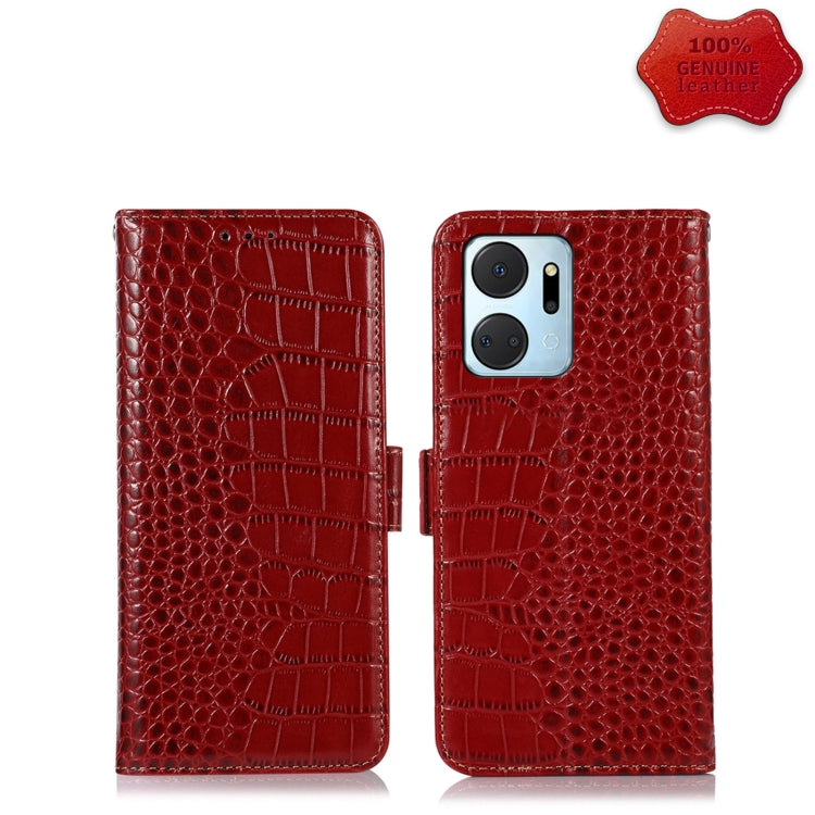 For Honor X7a 4G Crocodile Top Layer Cowhide Leather Phone Case(Red) - Honor Cases by PMC TechLife | Online Shopping South Africa | PMC TechLife | Buy Now Pay Later Mobicred