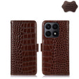 For Honor X8a 4G Crocodile Top Layer Cowhide Leather Phone Case(Brown) - Honor Cases by PMC TechLife | Online Shopping South Africa | PMC TechLife | Buy Now Pay Later Mobicred