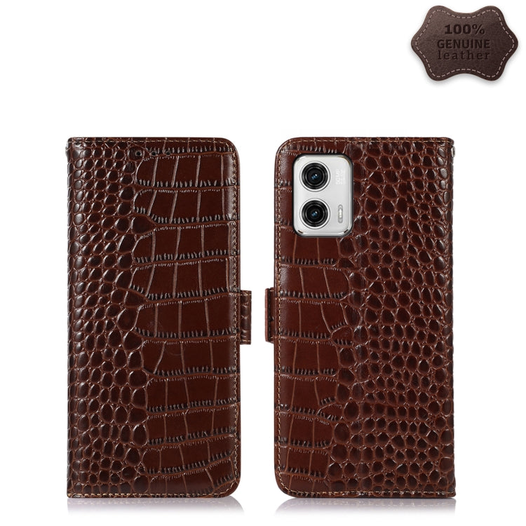 For Motorola Moto G73 5G Crocodile Top Layer Cowhide Leather Phone Case(Brown) - Motorola Cases by PMC TechLife | Online Shopping South Africa | PMC TechLife | Buy Now Pay Later Mobicred