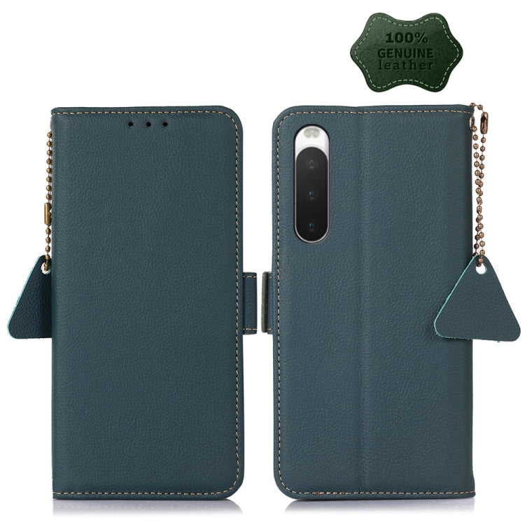 For Sony Xperia 10 IV Side-Magnetic TJ Genuine Leather RFID Phone Case(Green) - Sony Cases by PMC TechLife | Online Shopping South Africa | PMC TechLife | Buy Now Pay Later Mobicred