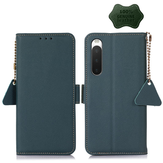 For Sony Xperia 10 IV Side-Magnetic TJ Genuine Leather RFID Phone Case(Green) - Sony Cases by PMC Jewellery | Online Shopping South Africa | PMC Jewellery | Buy Now Pay Later Mobicred