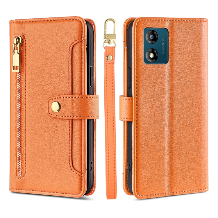 For Motorola Moto E13 4G Sheep Texture Cross-body Zipper Wallet Leather Phone Case(Orange) - Motorola Cases by PMC TechLife | Online Shopping South Africa | PMC TechLife | Buy Now Pay Later Mobicred
