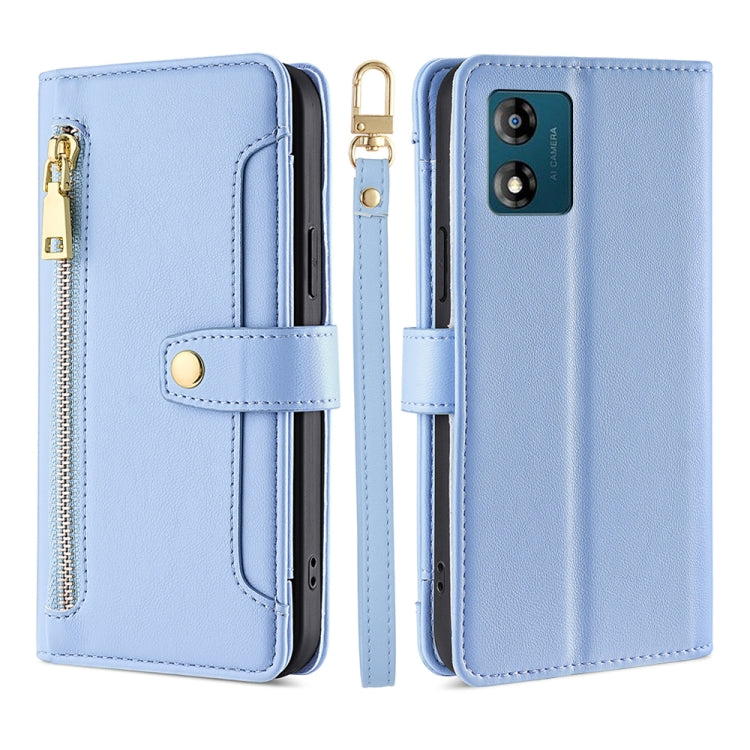 For Motorola Moto E13 4G Sheep Texture Cross-body Zipper Wallet Leather Phone Case(Blue) - Motorola Cases by PMC TechLife | Online Shopping South Africa | PMC TechLife | Buy Now Pay Later Mobicred