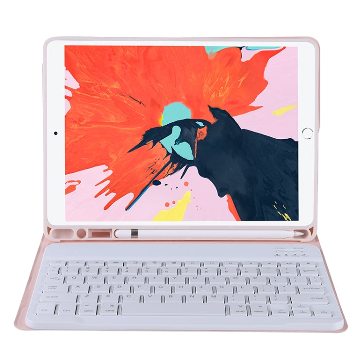 T102B For iPad Air / Pro 10.5 inch (2019) TPU Candy Color Ultra-thin Bluetooth Keyboard Tablet Case with Stand & Pen Slot(Pink)