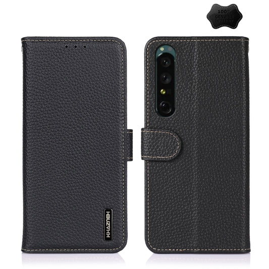 For Sony Xperia 1 IV KHAZNEH Litchi Genuine Leather Phone Case(Black) - Sony Cases by PMC Jewellery | Online Shopping South Africa | PMC Jewellery | Buy Now Pay Later Mobicred