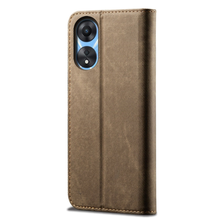 For OPPO A58 5G / A58x / A78 5G Denim Texture Leather Phone Case(Khaki) - OPPO Cases by PMC TechLife | Online Shopping South Africa | PMC TechLife | Buy Now Pay Later Mobicred