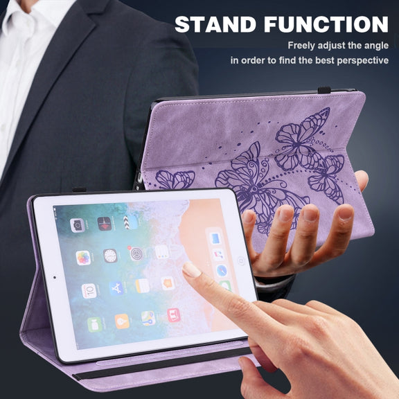 For Lenovo Tab M8 4th Gen Embossed Butterfly Pattern Leather Tablet Case(Purple)