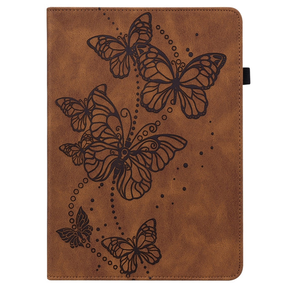 For Lenovo Tab M8 4th Gen Embossed Butterfly Pattern Leather Tablet Case(Brown)