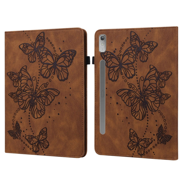 For Lenovo Pad Pro 2022 11.2 inch / Tab P11 Pro Gen 2 Embossed Butterfly Pattern Leather Tablet Case(Brown)