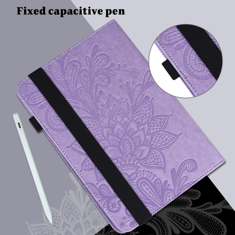 For Lenovo Tab M8 4th Gen Lace Flower Embossing Pattern Leather Tablet Case(Purple) - Lenovo by PMC TechLife | Online Shopping South Africa | PMC TechLife | Buy Now Pay Later Mobicred