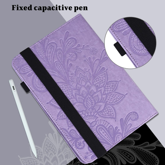For Lenovo Tab M8 4th Gen Lace Flower Embossing Pattern Leather Tablet Case(Purple)