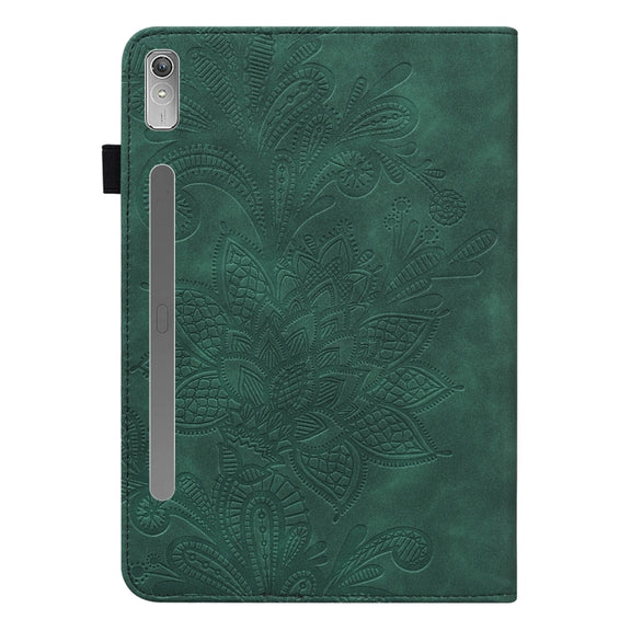 For Lenovo Pad Pro 2022 11.2 inch / Tab P11 Pro Gen 2 Lace Flower Embossing Pattern Leather Tablet Case(Green)