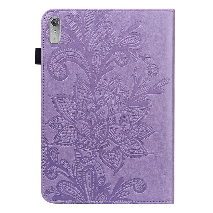 For Lenovo Pad Plus 2023 11.5 inch / Tab P11 Gen 2 Lace Flower Embossing Pattern Leather Tablet Case(Purple)