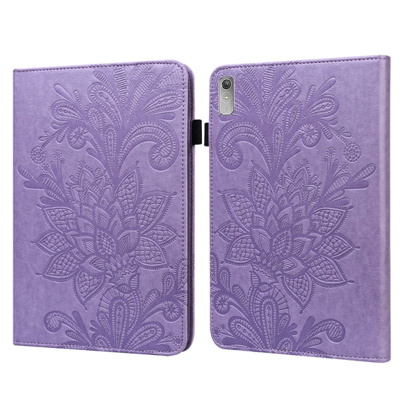 For Lenovo Pad Plus 2023 11.5 inch / Tab P11 Gen 2 Lace Flower Embossing Pattern Leather Tablet Case(Purple)