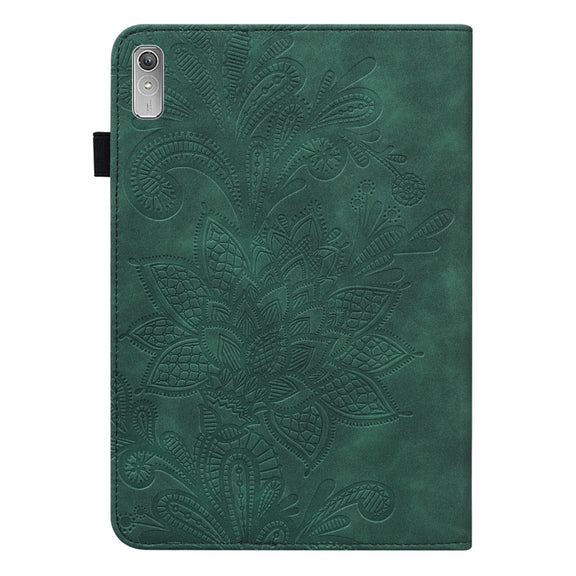 For Lenovo Pad Plus 2023 11.5 inch / Tab P11 Gen 2 Lace Flower Embossing Pattern Leather Tablet Case(Green)
