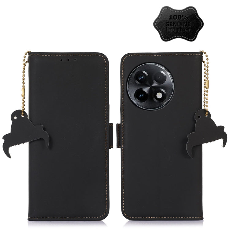 For OnePlus Ace 2 5G / 11R 5G Genuine Leather Magnetic RFID Leather Phone Case(Black) - OnePlus Cases by PMC TechLife | Online Shopping South Africa | PMC TechLife | Buy Now Pay Later Mobicred