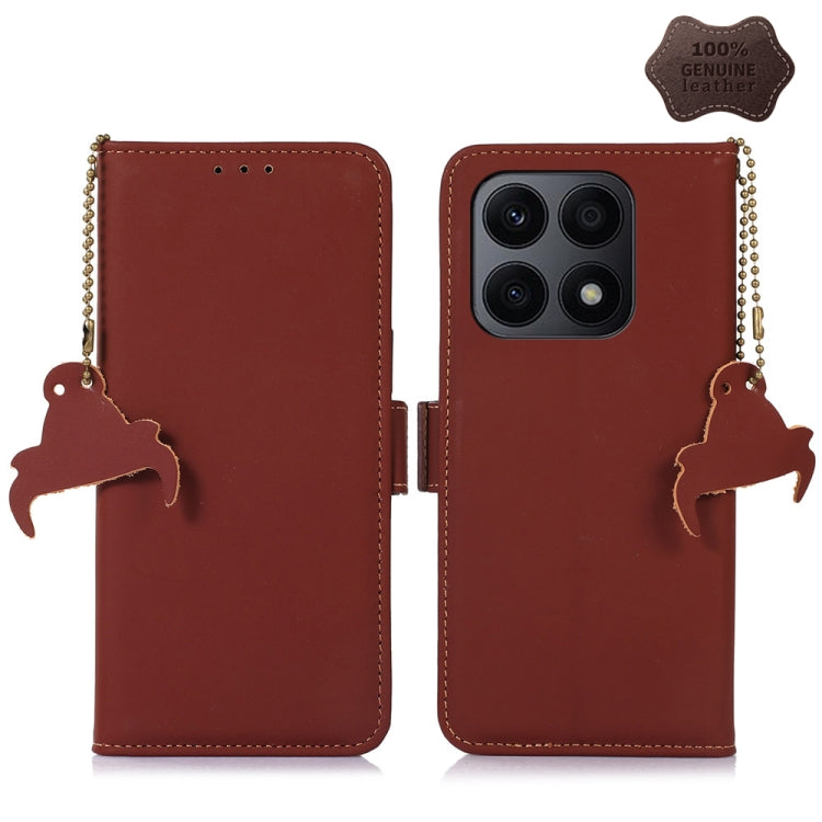 For Honor X8a 4G Genuine Leather Magnetic RFID Leather Phone Case(Coffee) - Honor Cases by PMC TechLife | Online Shopping South Africa | PMC TechLife | Buy Now Pay Later Mobicred