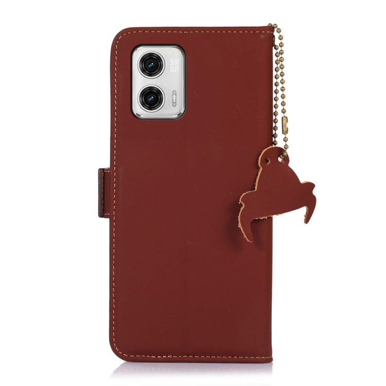 For Motorola Moto G73 5G Genuine Leather Magnetic RFID Leather Phone Case(Coffee) - Motorola Cases by PMC TechLife | Online Shopping South Africa | PMC TechLife | Buy Now Pay Later Mobicred
