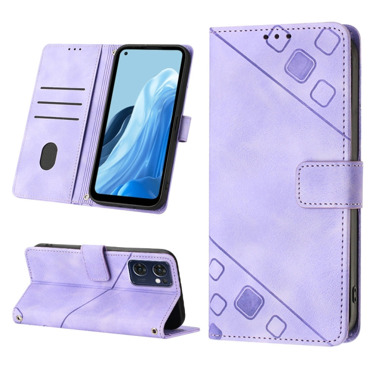 For OPPO Reno7 5G Foreign / Find X5 Lite Skin-feel Embossed Leather Phone Case(Light Purple) - OPPO Cases by PMC TechLife | Online Shopping South Africa | PMC TechLife | Buy Now Pay Later Mobicred