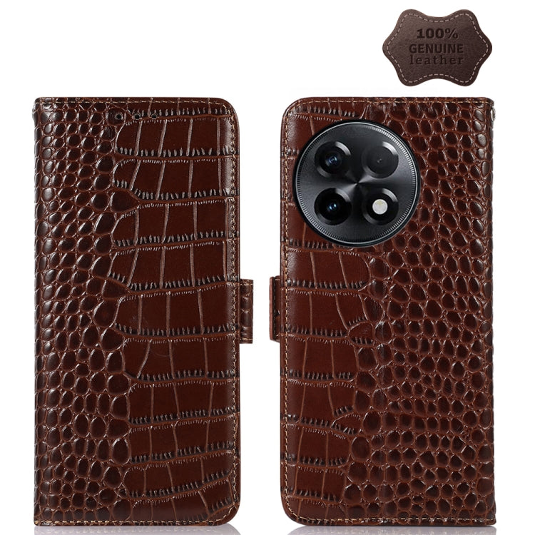 For OnePlus Ace 2 5G Crocodile Top Layer Cowhide Leather Phone Case(Brown) - OnePlus Cases by PMC TechLife | Online Shopping South Africa | PMC TechLife | Buy Now Pay Later Mobicred
