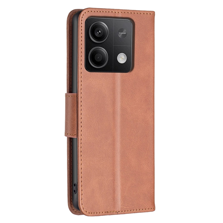 For Xiaomi Redmi Note 13 4G Global Lambskin Texture Pure Color Flip Leather Phone Case(Brown) - Note 13 Cases by PMC TechLife | Online Shopping South Africa | PMC TechLife | Buy Now Pay Later Mobicred