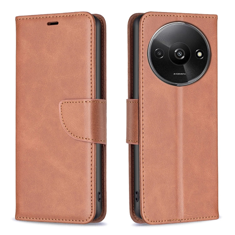For Xiaomi Redmi A3 Lambskin Texture Pure Color Flip Leather Phone Case(Brown) - Xiaomi Cases by PMC TechLife | Online Shopping South Africa | PMC TechLife | Buy Now Pay Later Mobicred