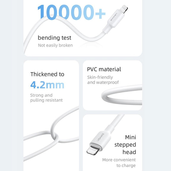USAMS US-SJ611 U84 PD20W USB-C / Type-C to 8 Pin Charging Data Cable, Cable Length:2m(White)