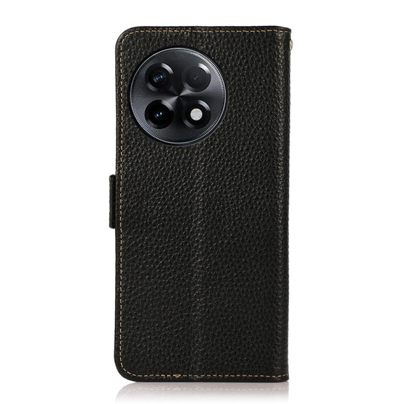 For OnePlus Ace 2 5G KHAZNEH Side-Magnetic Litchi Genuine Leather RFID Phone Case(Black)