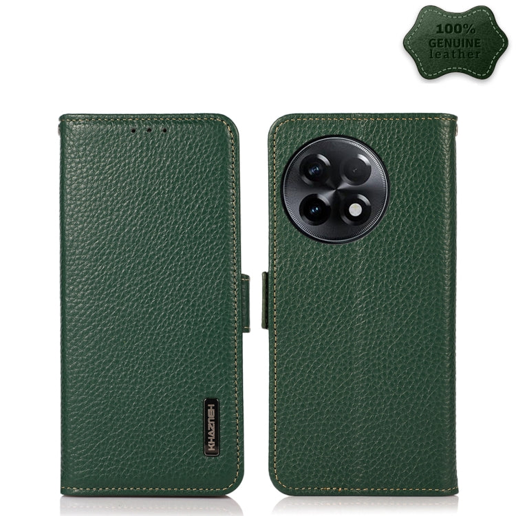 For OnePlus Ace 2 5G KHAZNEH Side-Magnetic Litchi Genuine Leather RFID Phone Case(Green) - OnePlus Cases by PMC TechLife | Online Shopping South Africa | PMC TechLife | Buy Now Pay Later Mobicred
