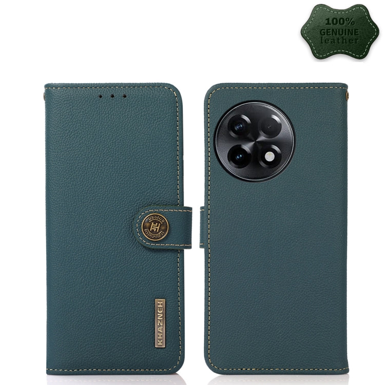 For OnePlus Ace 2 5G KHAZNEH Custer Texture RFID Genuine Leather Phone Case(Green) - OnePlus Cases by PMC TechLife | Online Shopping South Africa | PMC TechLife | Buy Now Pay Later Mobicred