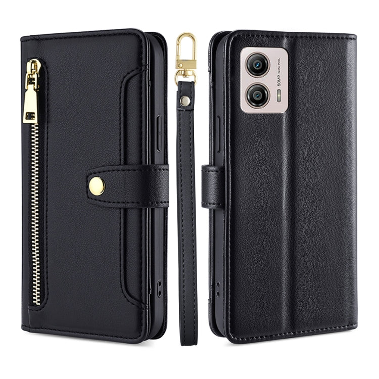 For Motorola Moto G53 5G/G13 4G/G23 4G Sheep Texture Cross-body Zipper Wallet Leather Phone Case(Black) - Motorola Cases by PMC TechLife | Online Shopping South Africa | PMC TechLife | Buy Now Pay Later Mobicred