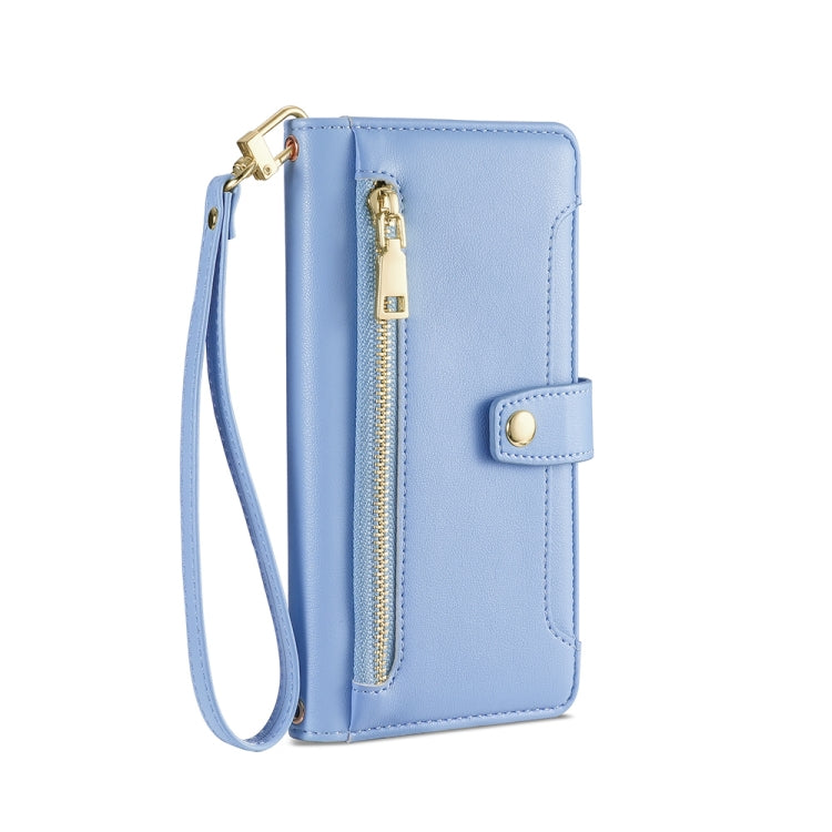For Motorola Moto G53 5G/G13 4G/G23 4G Sheep Texture Cross-body Zipper Wallet Leather Phone Case(Blue)