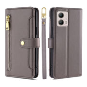 For Motorola Moto G53 5G/G13 4G/G23 4G Sheep Texture Cross-body Zipper Wallet Leather Phone Case(Grey)