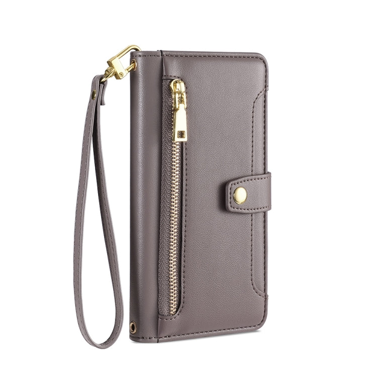 For Motorola Moto G53 5G/G13 4G/G23 4G Sheep Texture Cross-body Zipper Wallet Leather Phone Case(Grey)