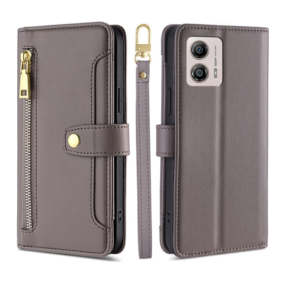 For Motorola Moto G53 5G/G13 4G/G23 4G Sheep Texture Cross-body Zipper Wallet Leather Phone Case(Grey)